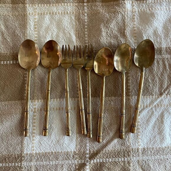 8 Piece Nickel Bronze Appetizer Spoons and Forks - Picture 1 of 6